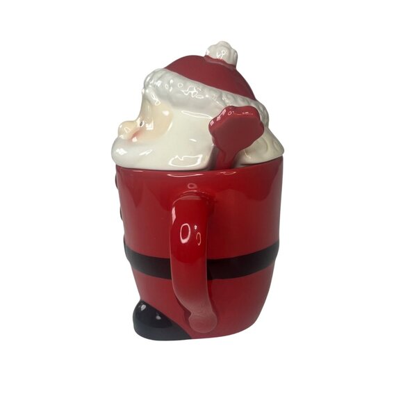 Santa Claus Ceramic Mug Lid & Spoon Red White Holiday - Picture 7 of 10